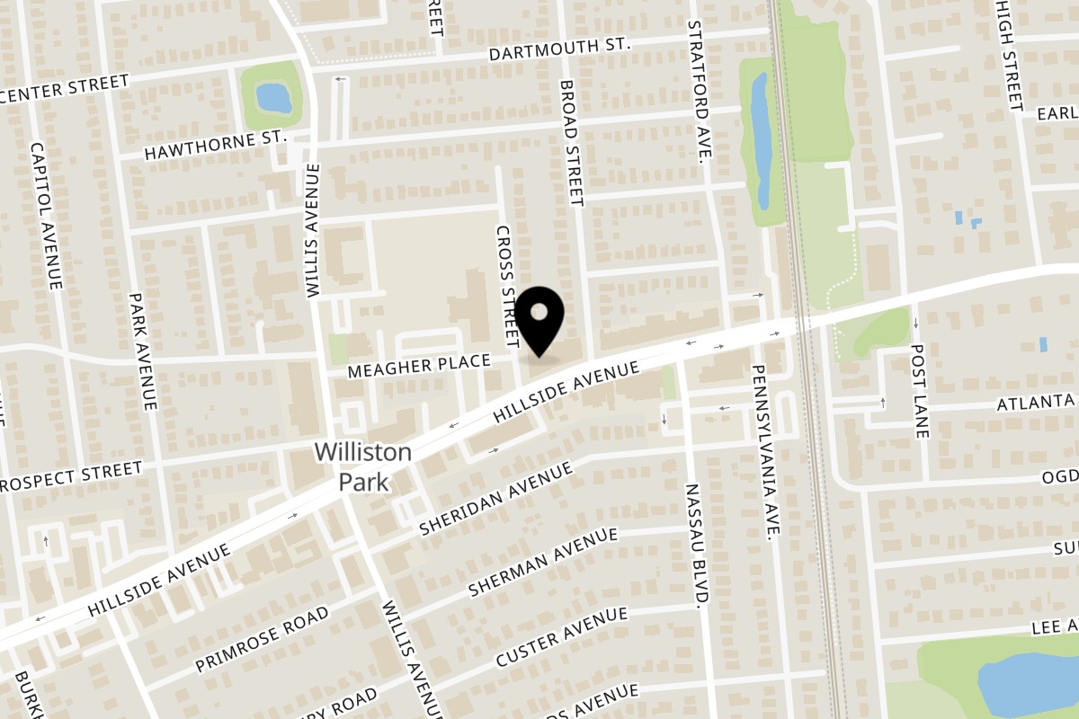 Map showing the location of BRENDOS on 82 Hillside Ave. in Williston Park